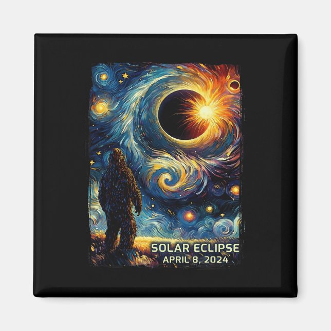 Total Solar Eclipse America Sasquatch Starry Night Magnet (Front)