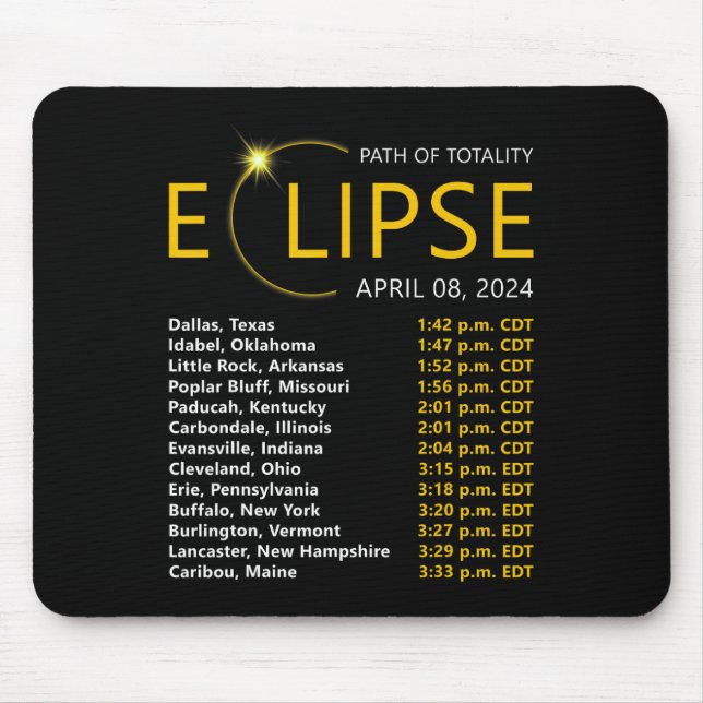 Total Solar Eclipse Apirl 08 2024 Eclipse Map Tota Mouse Pad (Front)