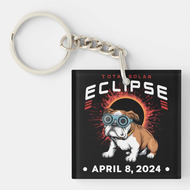 Total Solar Eclipse April 2024 Bulldog Lover Gifts Key Ring (Front)