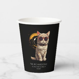 Total Solar Eclipse April 2024 Fun Cat in Glasses Paper Cups