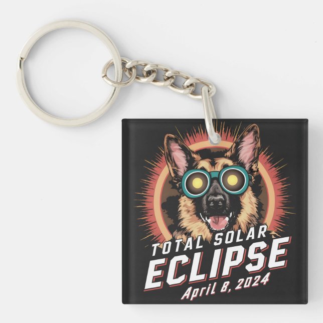Total Solar Eclipse April 2024 German Shepherd Dog Key Ring (Front)