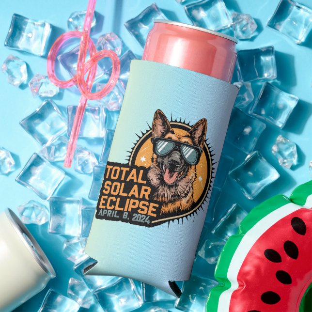 Total Solar Eclipse April 2024 German Shepherd Dog Seltzer Can Cooler (In Situ Summer)