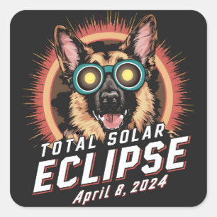 Total Solar Eclipse April 2024 German Shepherd Dog Square Sticker