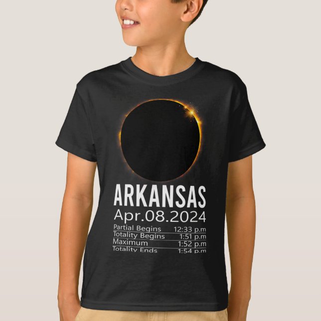 Total Solar Eclipse April 8 2024 Arkansas Schedule T-Shirt (Front)