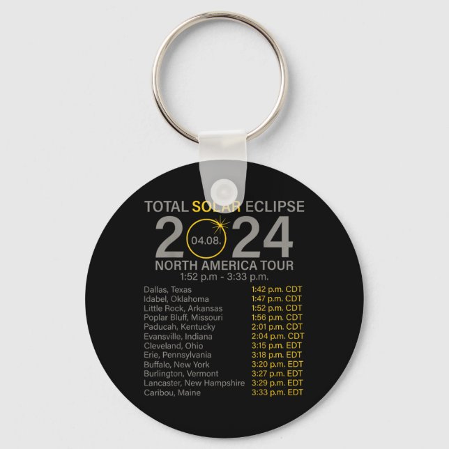 Total Solar Eclipse April 8 2024 North America Key Ring (Front)