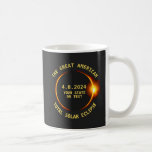 Total Solar Eclipse April 8 2024 USA, Custom Text Coffee Mug<br><div class="desc">Get ready for the Great American total solar eclipse on April 8 2024. This cool coffee mug is perfect for an eclipse viewing party gift and can be customised with your state or custom text. The design features a dark silhouette of the moon obscuring the sun with an orange glow....</div>