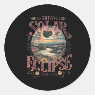 Total Solar Eclipse April 8 2024 Vintage Flowers A Classic Round Sticker