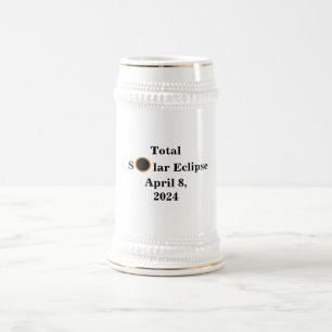 Total Solar Eclipse April 8, 2024 White/Gold Beer Stein