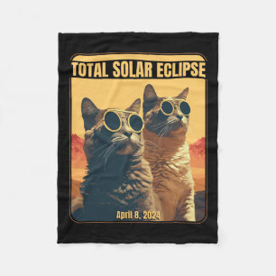 Total Solar Eclipse April 8 Eclipse Cats  Fleece Blanket