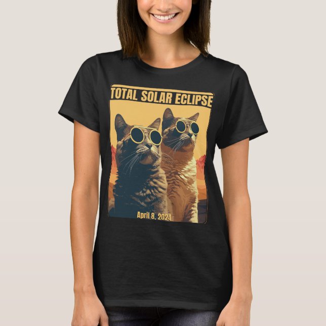 Total Solar Eclipse April 8 Eclipse Cats  T-Shirt (Front)