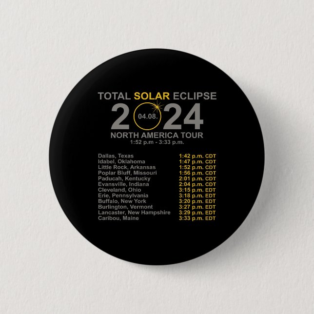 Total Solar Eclipse April 8 Path Of The Eclipse  6 Cm Round Badge (Front)