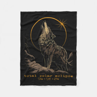 Total Solar Eclipse April 8 Wolf  Fleece Blanket