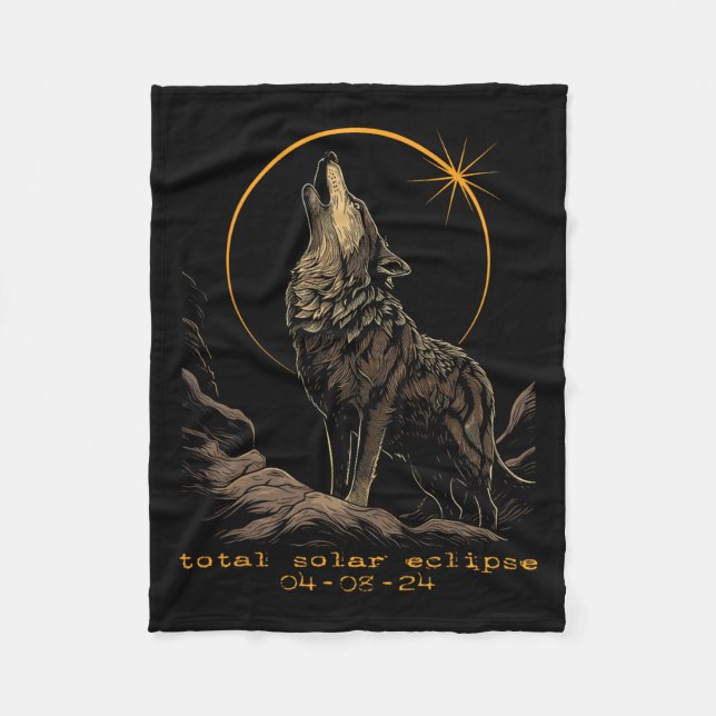 Total Solar Eclipse April 8 Wolf  Fleece Blanket (Front)