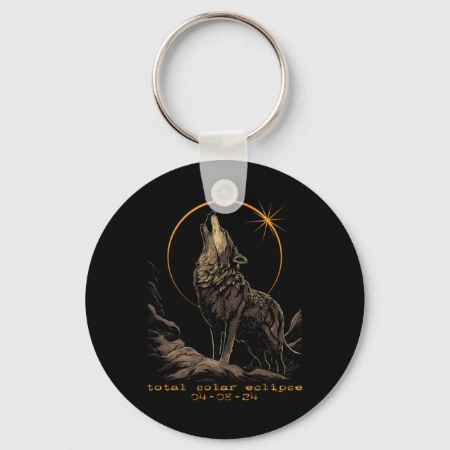 Total Solar Eclipse April 8 Wolf  Key Ring (Front)