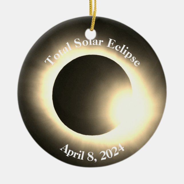 Total solar eclipse April 8th  2024 moon sun Ceramic Tree Decoration (Front)