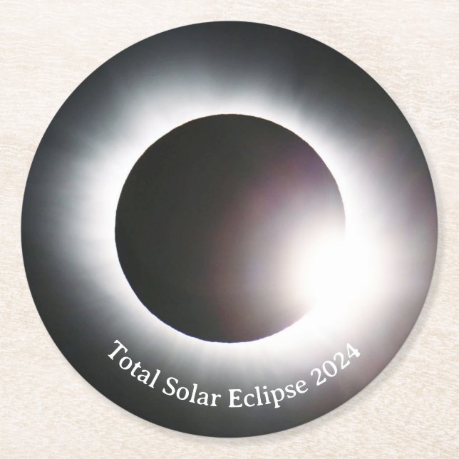 Total solar eclipse April 8th  2024 moon sun Round Paper Coaster (Front)
