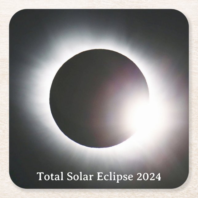 Total solar eclipse April 8th  2024 moon sun Square Paper Coaster (Front)
