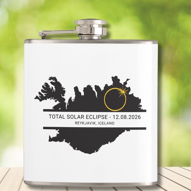 Total Solar Eclipse August 2026 – Iceland Custom Hip Flask (Change city, if you wish,  to personalize)