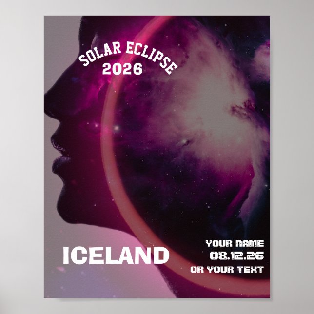Total solar eclipse August 2026 text personalised Poster (Front)