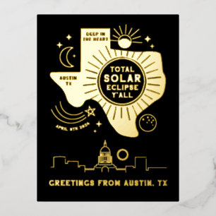 Total Solar Eclipse Austin Texas Gold Foil Holiday Postcard