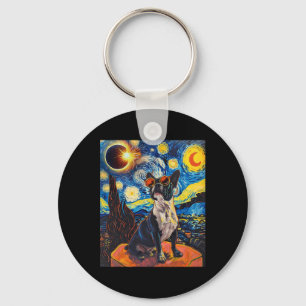 Total Solar Eclipse Boston Terrier Dog  Key Ring