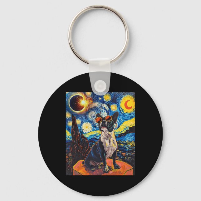 Total Solar Eclipse Boston Terrier Dog  Key Ring (Front)