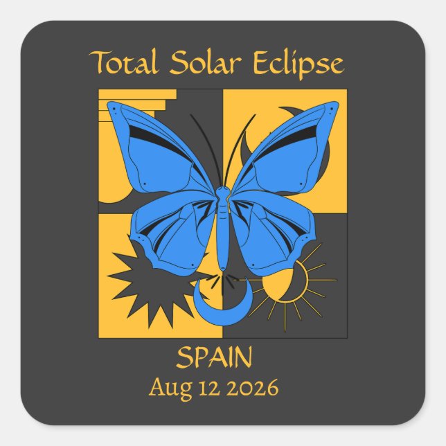 Total Solar Eclipse Butterfly Custom Square Sticker (Front)