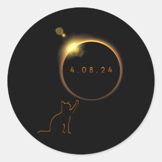 Total Solar Eclipse Cat April 8 2024 Totality  Classic Round Sticker