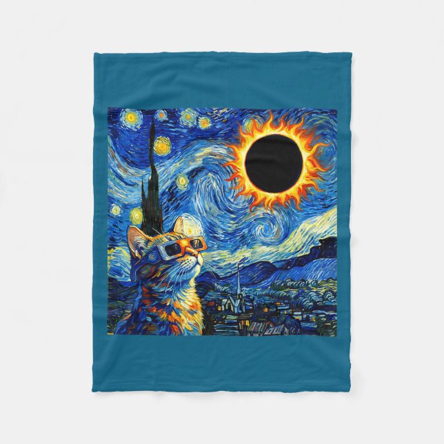 Total Solar Eclipse Cat August Fleece Blanket (Front)