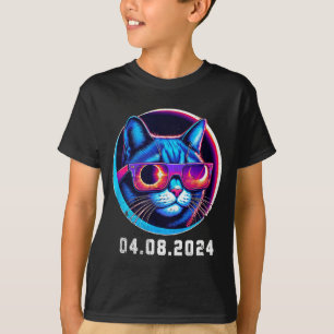 Total Solar Eclipse Cat Retro Illustration T-Shirt