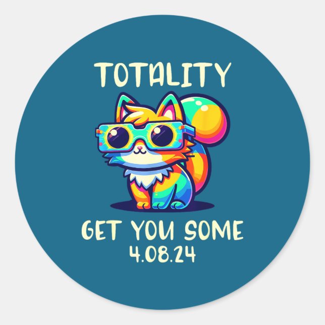 Total Solar Eclipse Cat Totality Classic Round Sticker (Front)