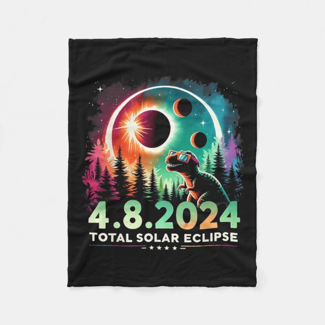 Total Solar Eclipse Funny Dinosaur Wearing Gles  Fleece Blanket (Front)