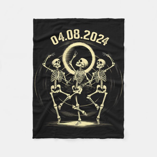 Total Solar Eclipse Funny Skeletons Dancing April  Fleece Blanket (Front)