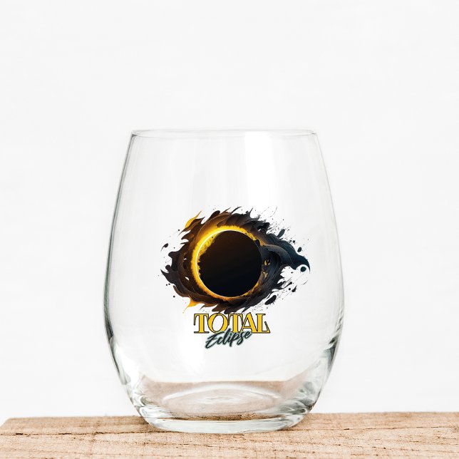 Total Solar Eclipse Gift 2024 Your City State  Stemless Wine Glass (Creator Uploaded)
