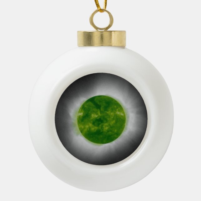 Total Solar Eclipse Green Corona Ceramic Ball Christmas Ornament (Front)