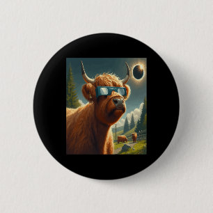 Total Solar Eclipse Highland Cow Wearing Sungles  6 Cm Round Badge