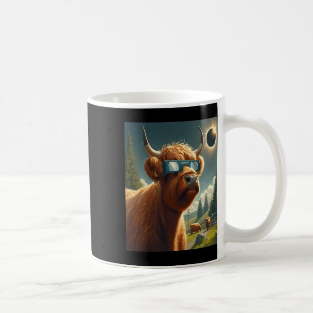 Total Solar Eclipse Highland Cow Wearing Sungles  Coffee Mug (Right)