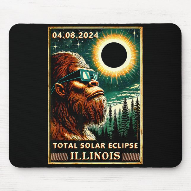 Total Solar Eclipse Illinois Bigfoot Illustration Mouse Pad (Front)