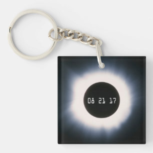Total Solar Eclipse in Black and White Key Ring