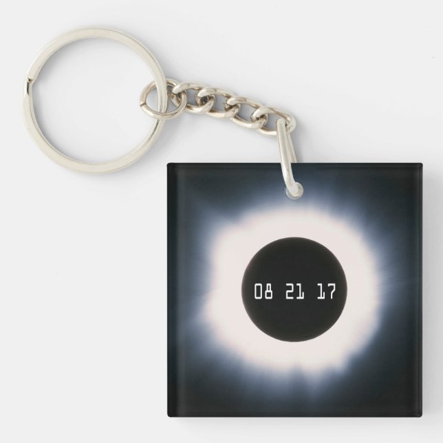 Total Solar Eclipse in Black and White Key Ring (Front)