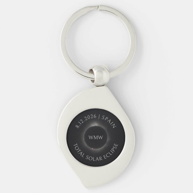 Total Solar Eclipse Key Chain Date Place Initials (Front)