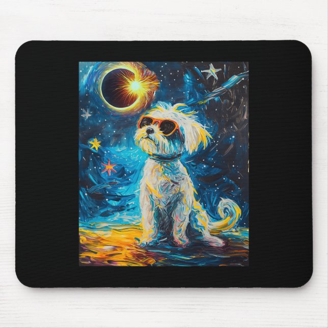 Total Solar Eclipse Maltese Dog  Mouse Pad (Front)