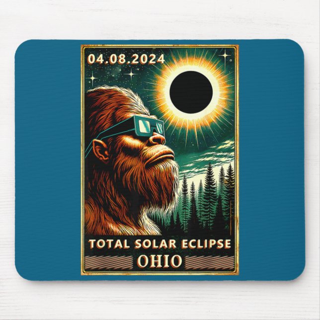 Total Solar Eclipse Ohio Bigfoot Illustration Mouse Pad (Front)