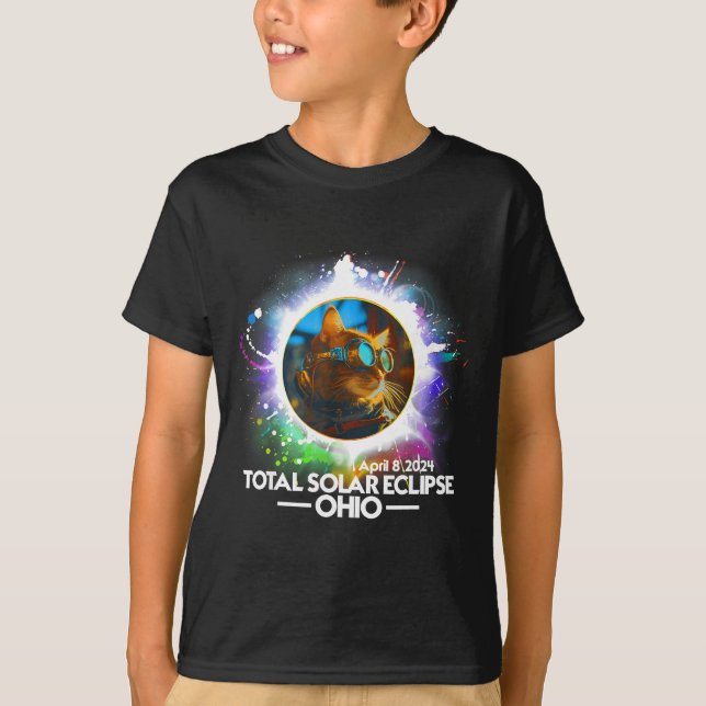 Total Solar Eclipse Ohio Cat Design T-Shirt (Front)