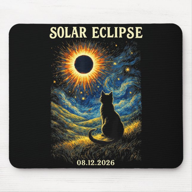 Total Solar Eclipse Painting Cats 2026 August 12 Mouse Pad (Front)