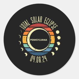 Total Solar Eclipse Pennsylvania Retro 04.08 Men W Classic Round Sticker