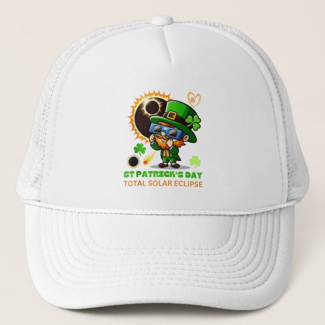 Total Solar Eclipse St Patricks Day Funny Gifts Trucker Hat (Front)