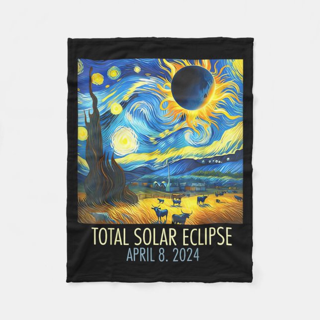 Total Solar Eclipse Starry Night Fleece Blanket (Front)