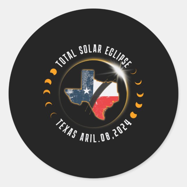 Total Solar Eclipse Texas - Total Eclipse 2024 Tex Classic Round Sticker (Front)