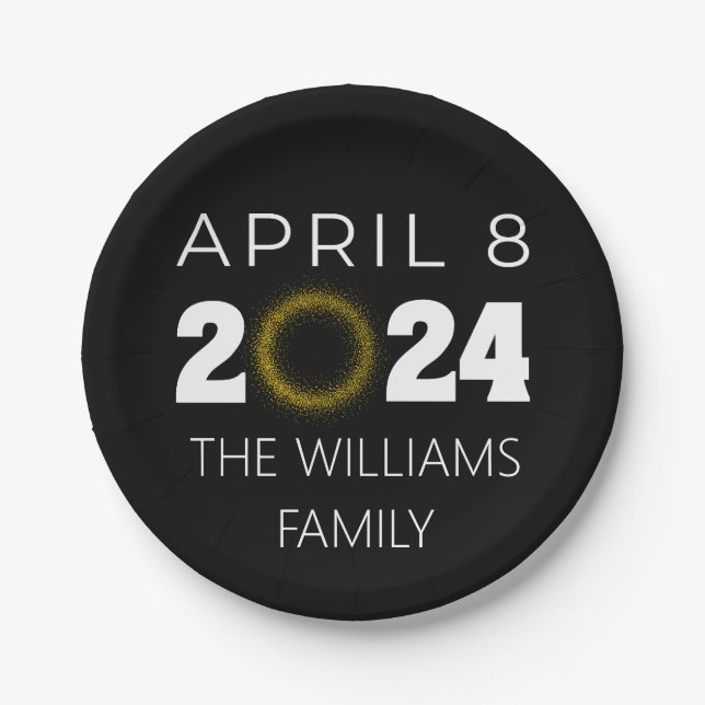 Total Solar Eclipse USA April 8, 2024 Paper Plate (Front)